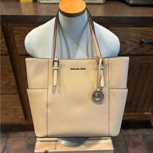 Michael Kors Cream Leather Tote with Signature Charm